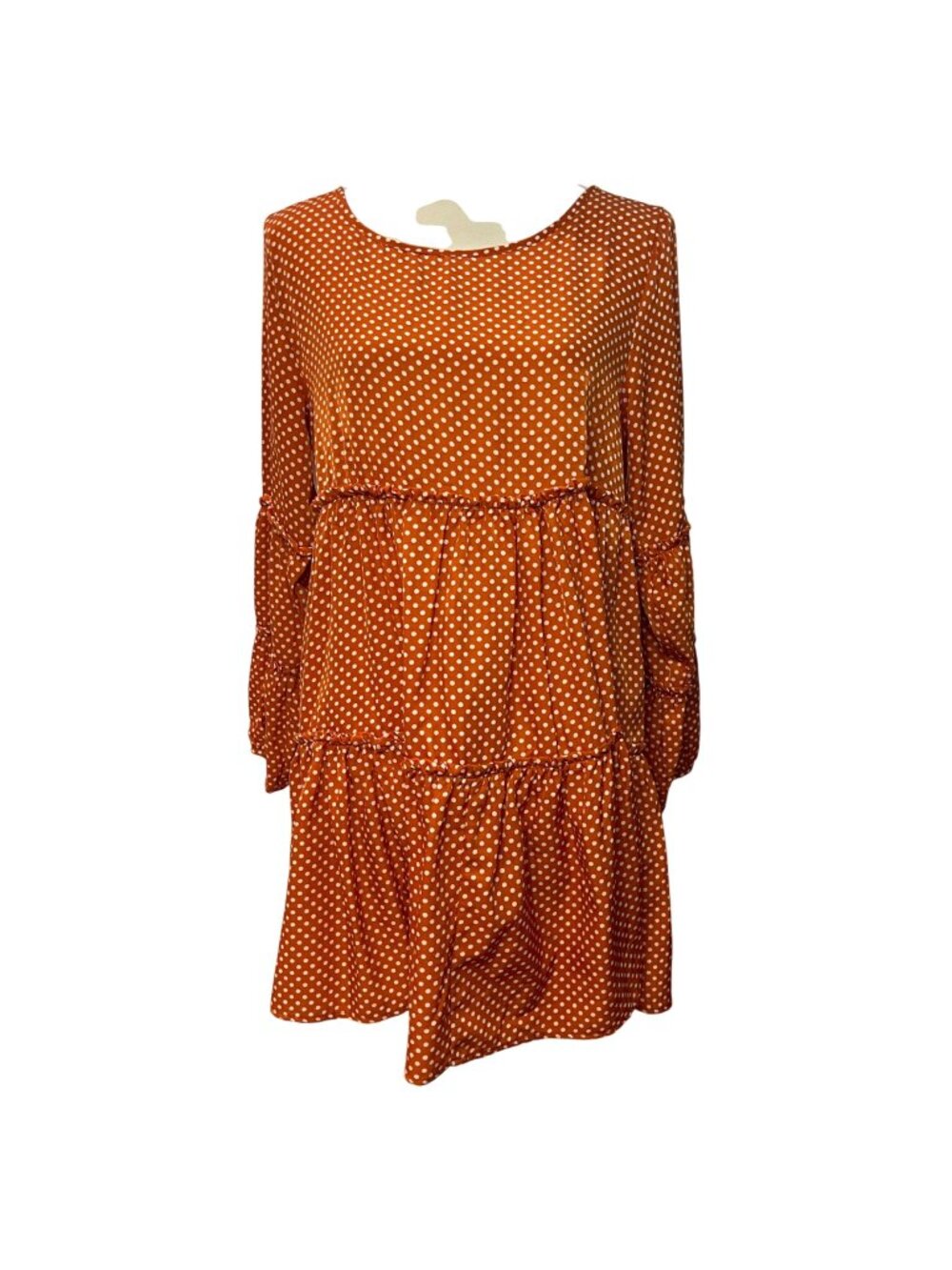 Easel Tiered Babydoll Dress Women's Size Small Polka Dot Burnt Orange and White